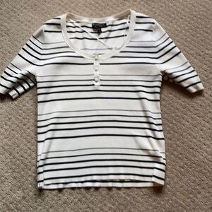 Banana Republic Stretch Cotton Striped Henley Top Size Large Black White